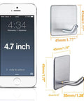 Heavy Duty Adhesive Towel Hooks 4 Pack Stainless Steel Self Adhesive Wall Hangers dimensions comparison with smartphone