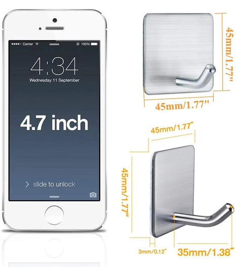 Heavy Duty Adhesive Towel Hooks 4 Pack Stainless Steel Self Adhesive Wall Hangers dimensions comparison with smartphone