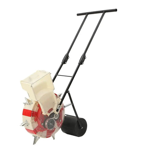 Manual Seeder With Seven Nozzles Hand Push Garden Seeder Roller Seed Spreader For Corn Beans Peanuts And More Precision Planting 9.06 Inch Spacing And 3.07 Inch Planting Depth featuring metal frame and hopper