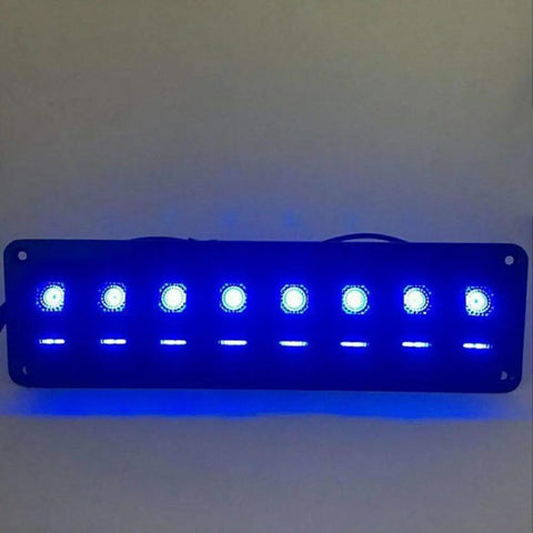 8 Gang Waterproof Rocker Switch Panel With Blue LED Backlight For 12V And 24V Boats Cars Trucks Marine RVs And Trailers lit up