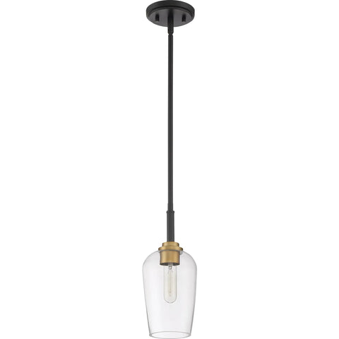 Sagamore Mini Pendant Ceiling Light In Earth Black With Brass Accents, Dope Industrial Modern 1 Light Fixture, 13x5 inches