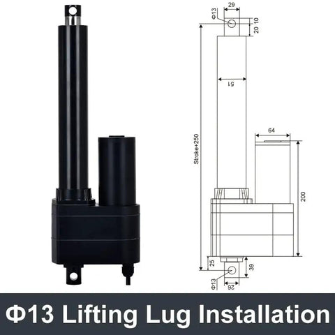 Tough As Nails DC24V Electric Linear Actuator Delivering 2000N Of Reliable Punch And Running Dead Silent, showing dimensions and installation details.