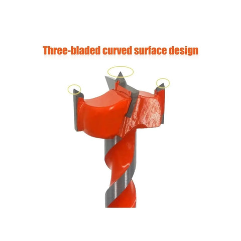 Extended Forstner Drill Bits 16 To 25mm Hex Shank with three-bladed curved surface design for deep wood boring.