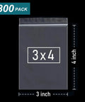 300 Pack 3x4 Inch Clear Zip Bags Reclosable Small Plastic Pouches For Beads Pills Screws Jewelry Packaging Transparent Mini Baggies With Sticker Tags Food Grade Safe shown with dimensions