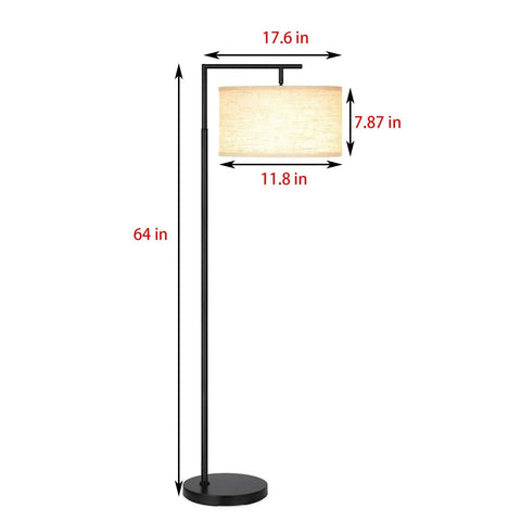 Cordless Arc Floor Lamp With Remote, Battery Powered Tall Living Room And Bedroom Light, Drum Fabric Shade, LED Bulb Included.