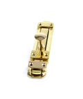 6 Inch Brass Slide Bolt Door Latch With Mounting Hardware for interior and exterior doors, heavy duty, tarnish resistant lacquered finish.