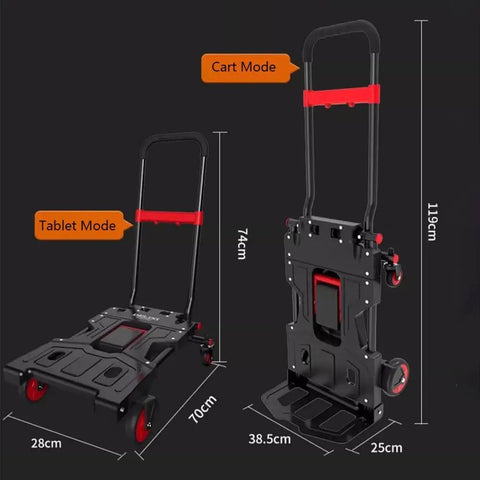 Compact Portable Flatbed Hand Truck Dolly For Home Moving And Hauling Of Luggage Boxes Groceries And More With Foldable Flatbed And Trolley Modes Lightweight Alloy Frame And Easy Lift Handle Hauls Like A Boss, tablet and cart mode