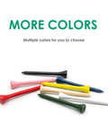 Various colored golf tees from Pro-Grade Natural Wood Golf Tees Set Of 100 In Multiple Colors And Sizes 3-1/4 Inches 2-3/4 Inches 2-1/8 Inches Tall Tees For Reduced Side Spin And Friction displayed on a white background.