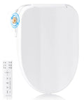 Elongated Electric Bidet Toilet Seat With Instant Tankless Warm Water Spray Auto Air Dryer And No Sweat Easy Install showing control panel and sleek design.