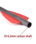 Close-up of 7.5 Inch R9 Crossbow Bolts Carbon Arrows with 2 Inch Red Vanes and carbon shaft