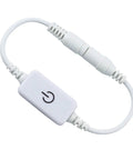 Compact Dimmable Touch Switch for Single Color LED Cabinet Lights With Antislip Coating, showing white minimalist design with power symbol.