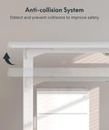 Massive 63 X 28 Electric Standing Desk Built With A Badass Four Leg Frame showing anti-collision system for safety.