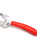 Close-up of handle from Beefy Heavy Duty Hand Held Power Hole Punch Set for Sheet Metal, red grip, chrome vanadium steel