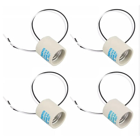 No Fuss 4 Pack E26 Ceramic Light Socket Holders With Pre Wired Leads, heavy duty porcelain lampholders for easy wiring.