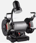Heavy Duty 6 In Bench Grinder With Variable Speed Dial And Pure Copper Induction Motor, featuring dual grind wheels and lamp.