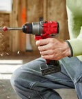 Using Straight Up Powerful Brushless Drill Driver Compatible With Milwaukee M12 12V Half Inch Cordless Power Tool Bare Unit to drill through wood.