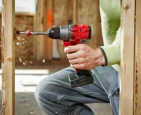 Using Straight Up Powerful Brushless Drill Driver Compatible With Milwaukee M12 12V Half Inch Cordless Power Tool Bare Unit to drill through wood.