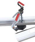 Ratcheting Gutter Outlet Punch Tool Frame For Quick Holes In Aluminum Gutters With Angled Punch Blade And Ample Throat Clearance