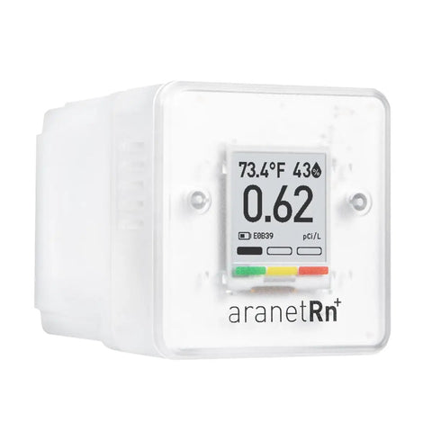 Portable Home Radon Detector With 10 Minute Readings, E Ink Display, showing temperature, humidity, 7-year battery life.