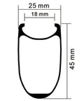Cross-section diagram of Carbon Fiber Disc Brake Wheelset 700C Clincher Tubeless Ready 45mm Deep 25mm Wide UD Matte Finish