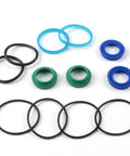 Hydraulic Trim Tilt Cylinder Seal Rebuild Kit For Dual Marine Trim Cylinders With Outer Cylinder Cap O Rings shown in various colors