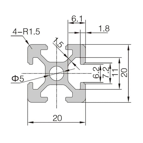 Grab These 2pcs Heavy Duty Aluminum Profile Extrusions For Your Next Build! Technical drawing of T Slot aluminum profile dimensions.