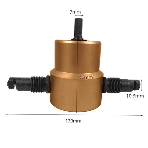 Dual Head Sheet Metal Nibbler Cutter With Handle And Wrench, 360 Degree Adjustable, gold body, measurement details