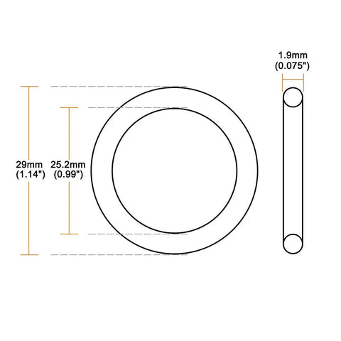 Diagram of Silicone O Ring Set 29mm Outside Diameter 25.2mm Inner Diameter 1.9mm Cross Section VMQ Red Go-To Sealing Gasket 10 Pack