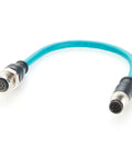 M12 A Code 8 Pin Male To Female Extension Cable With Front Panel Bulkhead Mount IP67 Shielded CAT6A Pro Grade Industrial Ethernet For Sensors, Robotics, Machine Vision And Automation 0.3m, blue shielded cable