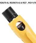 Dual End Coax Cable Stripper For RG6 RG59 And RG11 Quad Cables with fixed blade design shown close-up