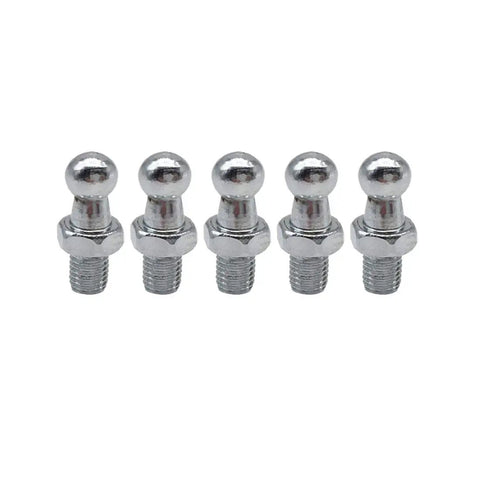 10mm Ball Studs Hardware Kit For Gas Springs And Lift Supports, 5 By 16 By 18 Thread, Half Inch Shank, Zinc Plated Silver, Includes 5 Studs, 5 Washers, 5 Nylock Nuts, Bolt-On Front Suspension Lift System Repair, five ball studs