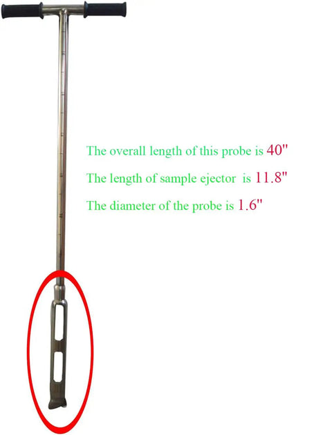 40 Inch Pro Grade Soil Sampler Probe With 11.8 Inch Ejector, showing rubber handle and stainless steel construction.