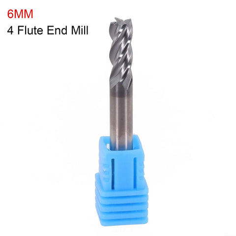 Solid carbide end mill, 6mm, 4-flute, AlTiN coated, right-hand cutting in blue plastic holder