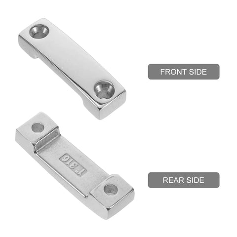 Front and rear view of Stainless Steel Webbing Anchor Plate Clip For Kayaks And Boats Marine Grade Hardware With Easy Installation Rugged Strap Clip For Kayak Accessories Boating Equipment And Marine Gear You Can Rely On.