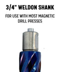 Front view of Drill America ANC annular cutter, 5/8 in x 2 in, blue-coated with Weldon shank