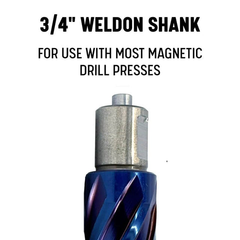 Front view of Drill America ANC annular cutter, 5/8 in x 2 in, blue-coated with Weldon shank