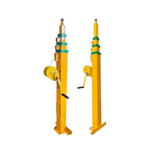 Heavy Duty Manual Telescopic Lift Pole With Smooth Glide Hand Crank Winch, yellow with crank, designed for studio camera use.