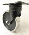 Heavy Duty 8 Inch Kingpinless Forged Swivel Casters With Drop Forged Steel Wheels And Roller Bearings 3000 Lb Capacity view of single caster wheel with mounting plate.