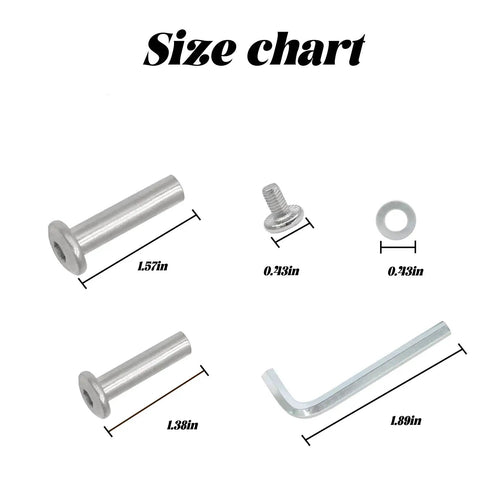 Size chart for 8 Piece Inline Skate Wheel Axle Replacement Kit With 6mm Hex Socket Screws In 30mm And 35mm Lengths Includes Installation Tool.