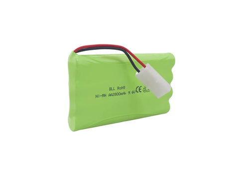 2 Pack 9.6V 2800mAh AA NiMH Rechargeable Batteries with Tamiya Plug for RC cars and toys, green battery pack close-up