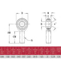 Heavy Duty Heat Treated Heim Joints For Street Rods And Race Trucks 1/2 X 5/8 18 Thread Swivel Ball end technical diagram with measurements.