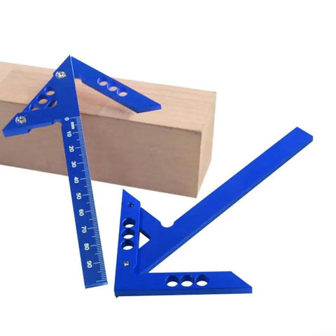 45 And 90 Degree Right Angle Center Finder Ruler For Woodworking Aluminum Alloy Scribe Measuring Tool Blue Metric on wood block