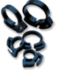 Image of a Six Piece Plastic Hose Clamp Set One Half Inch For Aquarium Applications, showing black plastic low pressure clamps.