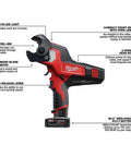 Heavy Duty Cordless Ratcheting Cable Cutter Kit with built-in LED light and compact jaws for easy cutting of 600 MCM copper and 750 MCM aluminum.
