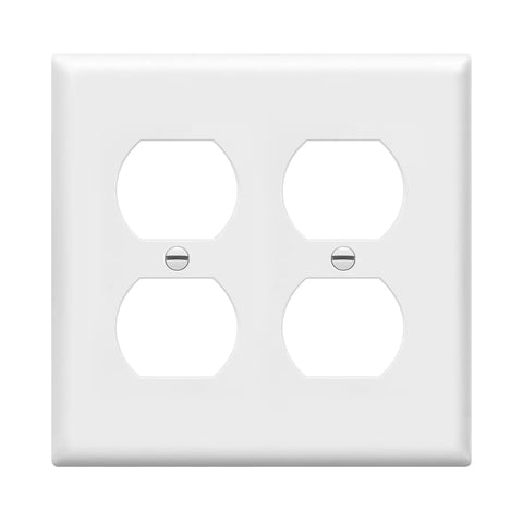 2-Gang Duplex Receptacle Wall Plate In White, Built Tough Polycarbonate Thermoplastic, Impact And Heat Resistant, Fade Proof Finish, Standard