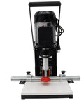 Front view of WYDDDARY portable hinge drilling and boring machine with metal base, ruler guide, and black motor housing