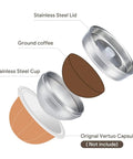 Refillable Vertuo Next Coffee Capsule Pro Grade Set With Stainless Steel Cap Reusable Pods For 230ml Crema VertuoLine Compatible.