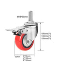 Heavy Duty Swivel Caster Wheels With M Threaded Stem And Double Locking Brake, wear-resistant polyurethane wheel.