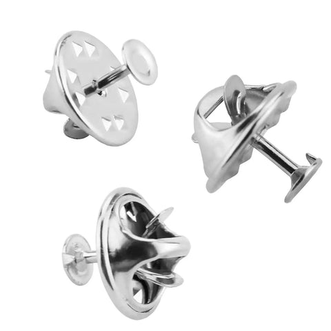 120 Pairs Fresh Silver Butterfly Clutch Tie Tacks With Quick Spring Lock Pin Backs For Zero Fuss Earring Security That Are Totally Solid And Dope For Snapping On Your Go To Accessories Or Daily Street Style Vibes showing multiple angle views of silver tie tacks.