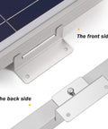 Z Mounting Brackets For Solar Panels 50W To 300W Set Of 4 Durable Aluminum Racks For Roofs RVs Boats Trailers And Off Grid Installations Easy On Irregular Surfaces, front and back view of aluminum bracket on solar panel